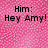 Pink pixelated background with black text in three sections: 'Him: Hey Amy!', 'Me: Umm its Spelled A-I-M-E-E', and 'WOW Boys are DUMB!' on a gray rectangle.