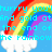 Pixelated rainbow with white clouds on blue background, displaying sequential text phrases in cyan pixel font.