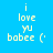Pixelated text on a bright blue background reads 'i love yu babe (' with light yellow characters.