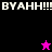 Pixelated image with four quadrants of solid colors and repeated text, featuring two star-shaped figures in different positions.