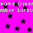 Bright pink background with scattered black stars and repeated pixelated text reading "Drama Queen" and "Larsamber Larson" in white.