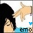 Pixelated character with black hair and closed eyes, hand near head, blue heart symbol above 'emo' text on light background.