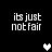Black background with white pixelated text 'its just not fair' repeated four times and two heart icons, one white and one gray.
