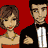 Animated contact sheet of pixel-art couples with red background showing facial expressions and poses across 14 frames