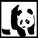 Black-and-white pixelated panda icon with one arm raised, positioned on a white background.
