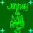 Green pixelated text 'Jenny & Matt' with cyan stars on a dark green background, animated by star position changes.