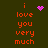 Pixelated text 'i love you very much' in orange on dark green background with pink heart and purple dot animations.