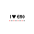 Two pixelated 'I ❤️ EMO' text icons with red and black dots below, one showing a black heart, the other a red heart.