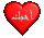 Red heart-shaped icons with light blue text, varying in size, shape, and texture