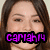 four identical images of a person with brown hair, each with a different purple pixelated text overlay