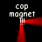 Red laser beams form a square frame with four 'cop magnet' text labels at corners on black background.