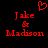 Red pixelated text 'Jake & Madison' on black background with red heart symbol above, two identical static views side-by-side.