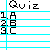 Pixelated displays 'Quiz' header with numbered options A, B, C; red X marks and circled number 3 appear in right section