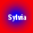 Four identical circular icons with red outer rings and blue inner gradients, each displaying the text 'Sylvia' in white pixelated font.
