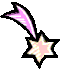 Six star-shaped icons with trailing comet-like streaks in pink, blue, cyan, green, yellow, and red hues on a gray background.