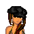Pixel art of a woman with brown hair and black hat, wearing a bikini top and shorts, standing next to text reading 'sexy sexy babe' on white background.