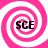 Four identical pink and white spiral patterns arranged in a , each containing the text "SCE" in black