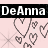 A static contact sheet of two identical frames showing a pink-themed buddy icon with 'DeAnna' text and heart patterns.