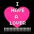 Four identical pink heart-shaped icons with white text "I HAVE A LOVER" and dotted lines below, arranged in a on black background