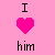 Pixelated pink heart icon with 'I' above and 'him' below on solid light pink background.