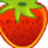 Pixelated strawberry with green leaves and yellow outline on white background, red text "strawberries" above and "are my friends" below.