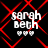 Pixelated text 'sarah Beth' with three heart symbols below, overlaid on a red geometric pattern against black background