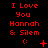 Red pixelated text on black background reads "I Love You Hannah & Silem" with emoticons and symbols changing across frames.