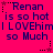 A static image with bright pink background displaying repeated text in blue and dark blue, featuring 'Renan is so hot I LOVEhim! so Much' with star symbols.