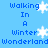 Blue background with white snowflakes and blue text reading "Walking In A Winter Wonderland" in pixelated font.