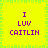 Yellow background with green pixelated border, purple text "I LUV CAITLIN" in four identical quadrants.