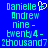 Pixelated text and symbols on blue background with two side-by-side variations showing different heart or plus symbol above 'Danielle' name.