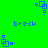 Blue pixelated text 'breck' appears on a bright green background with blue square-and-dot animation elements.