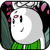 Pixelated static icon of a white cartoon character with green hair and pink accents, wearing a green outfit against a gray background.