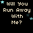 Pixelated text 'Will You Run Away with Me?' repeated across a black background with scattered blue and dark blue stars.
