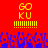 Red background with yellow 'GO KU' text above horizontal yellow bars, blue pixelated shapes at bottom, static image.