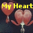 Yellow text reads 'My Heart Is Broken' over two red heart-shaped flowers with white stems against a dark background.