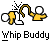 Animated contact sheet showing two identical frames of a pixel art buddy icon with stick figures and text, plus promotional text for 'badassbuddy.com' on gray background.