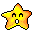 Yellow star-shaped character with orange gradient edges, white mouth, black eyes, and pixelated style on gray background.