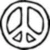 Three black-and-white icons: peace symbol, heart outline, and smiley face arranged horizontally above a smaller version of the same three symbols on a light background.