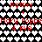 Pixelated red text displays "Ratiff + Mary Coppe 4 EVA" over a heart-patterned background with alternating light and dark heart shades.