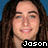 Pixelated close-up of a person with long brown hair against a blue background, featuring white text reading "Jason" at the bottom.