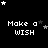 Black background with white pixelated text 'Make a WISH' repeated in , surrounded by scattered stars of varying brightness and size