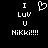 Static pixel art displays 'I Luv U' text with a heart symbol above 'Nikki!!!!' on black background.