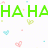 Pixelated text phrases in green, pink, orange, and blue with scattered heart shapes on a white background.