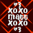 Dark red background with orange diamond-shaped lines; white text 'xoxo', 'matt', and 'xoxo' repeated vertically, each framed by two 'x3' symbols above and below