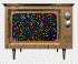 Six wooden television sets with rounded knobs display static and actor images in a