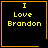 Four identical black square with yellow text "I Love Brandon" and orange borders, each containing a distinct small symbol in the corner