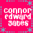 A static digital image with a bright pink background, displaying four identical text blocks arranged in a . Each block contains the name "connor edward gates" in white pixelated font, surrounded by cyan decorative elements