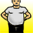 Two pixelated cartoon men in white t-shirts and black pants stand side-by-side against a yellow gradient background with hands on hips, one shirt displaying a simple stick figure drawing.