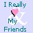 Pixelated graphic with text "I Really & My Friends" and a pink heart symbol on light purple background.